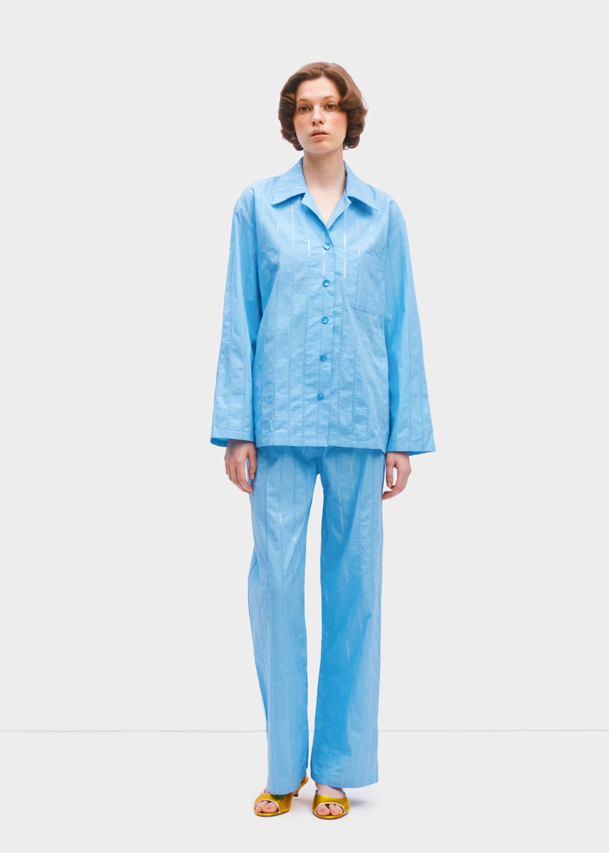 Sleeper - Milky Way Sequined Cotton Pajama Set - Blue -