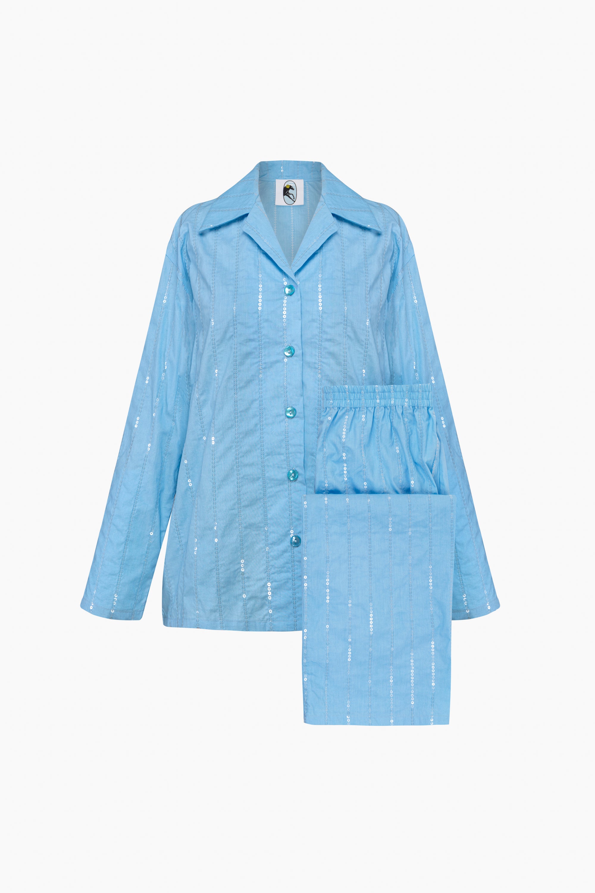 Sleeper - Milky Way Sequined Cotton Pajama Set - Blue -