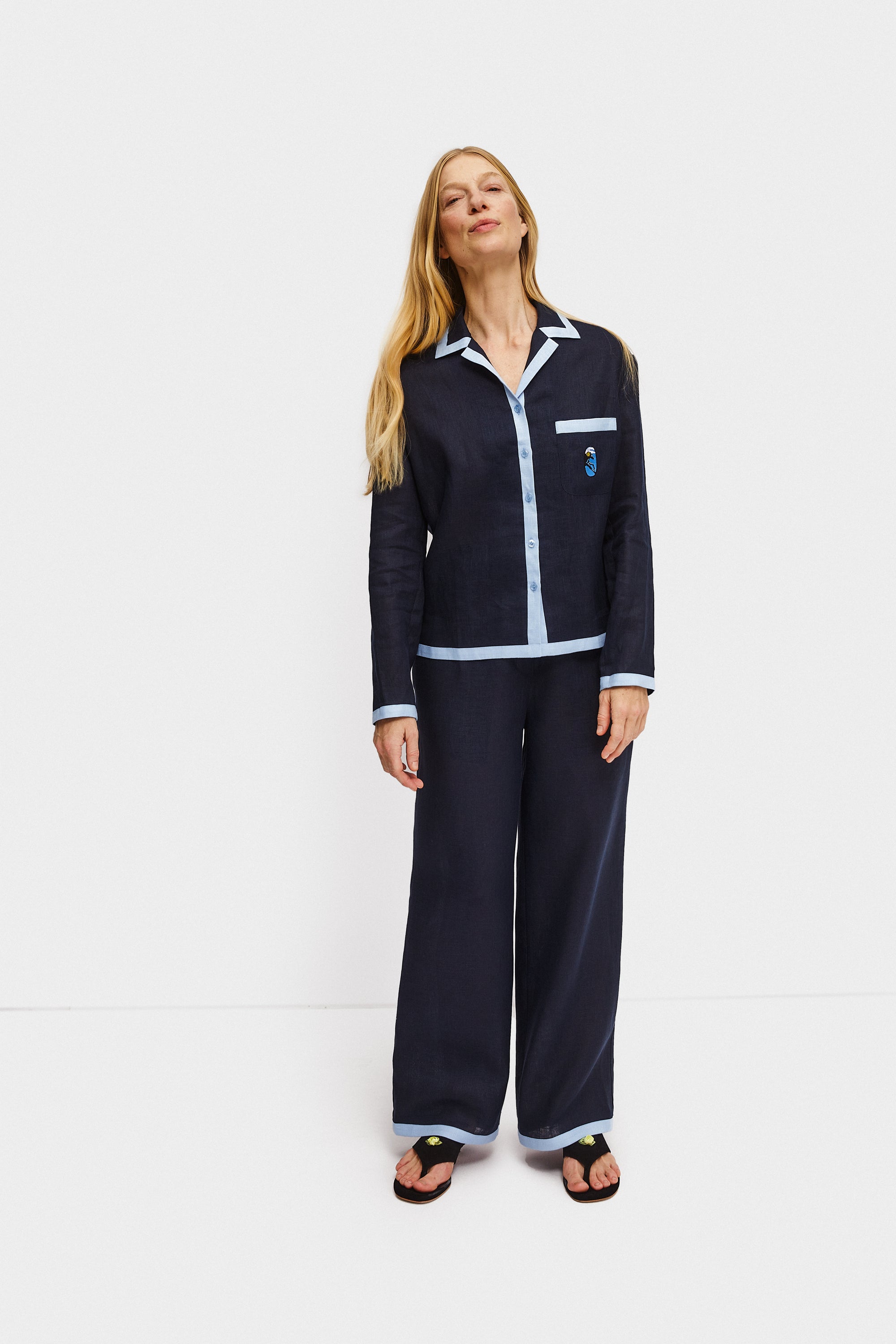 Sleeper - Garrick Embroidered Linen Pants - Navy -