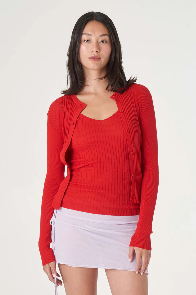 Find Me Now - Ribbed Knit Cardigan - Red -