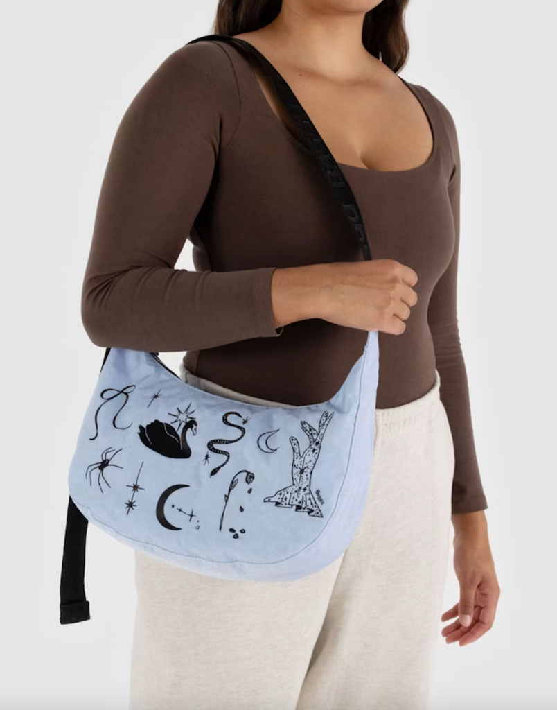 Baggu - Medium Nylon Crescent Bag - Embroidered Ballet Icons -