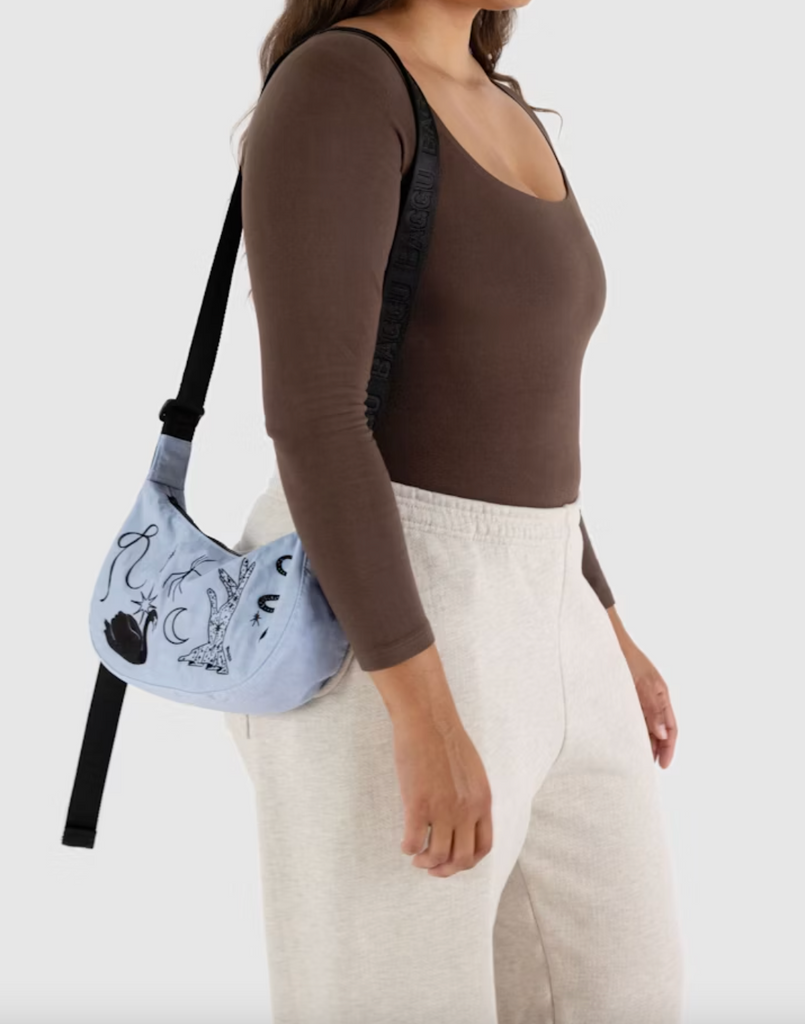 Baggu - Small Nylon Crescent Bag - Embroidered Ballet Icons -