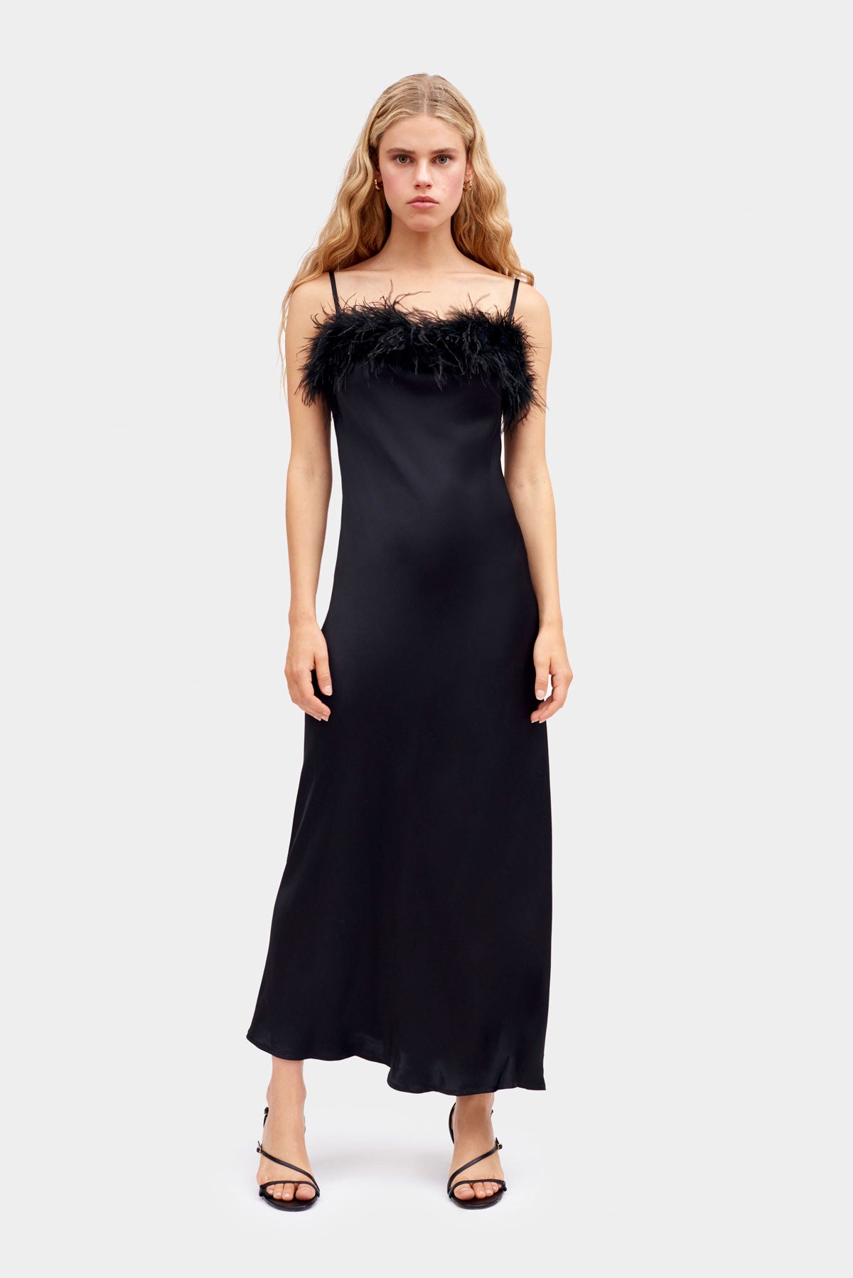 Sleeper - Boheme Slip Dress with Feathers - Black -