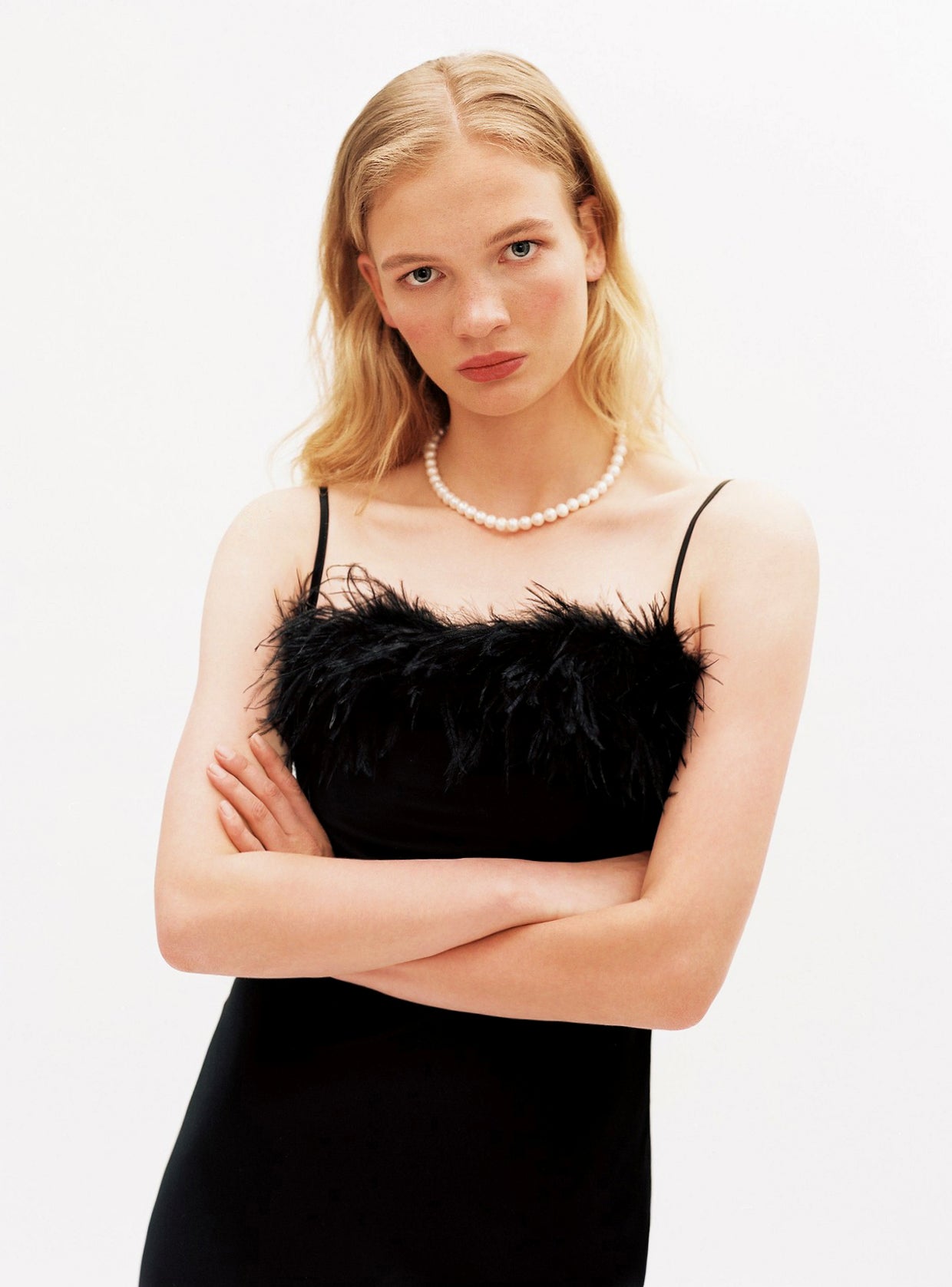 Sleeper - Boheme Slip Dress with Feathers - Black -