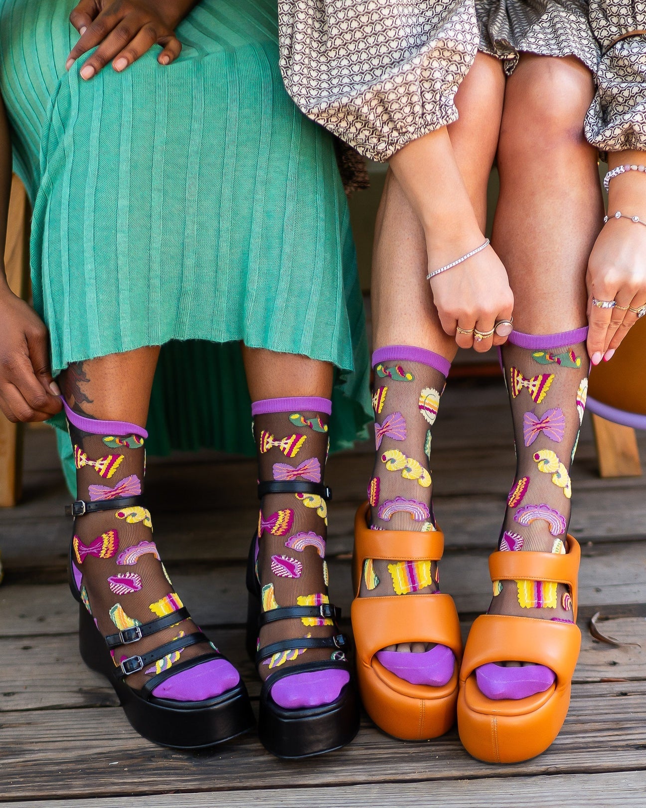 Sock Candy - Pasta Lover Black Sheer Crew Sock -