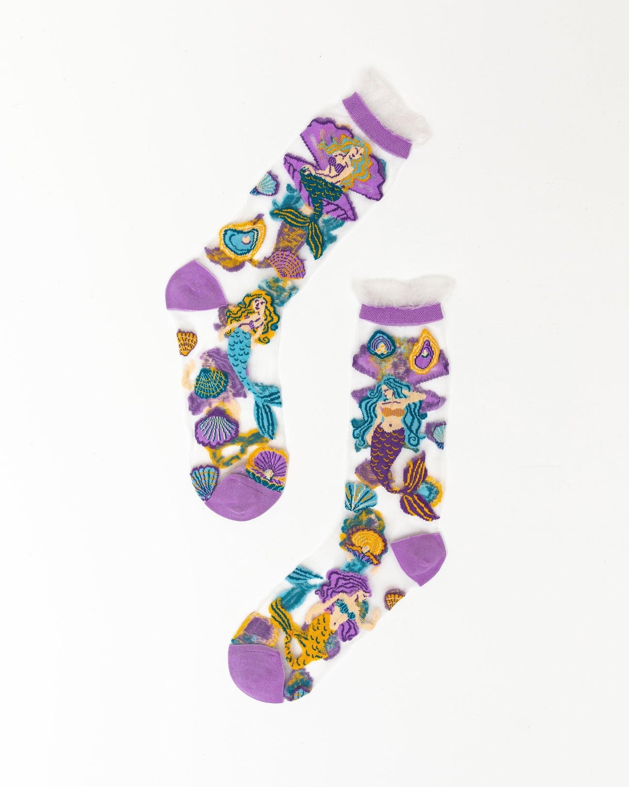 Sock Candy - Whimsical Mermaid Ruffle Sheer Crew Sock -
