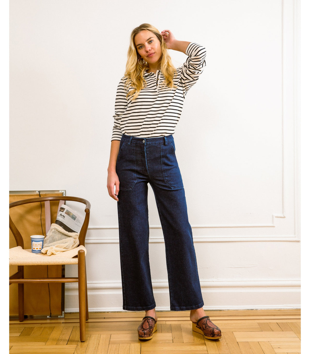 Loup - Kate Wide Leg Ankle Jeans - Dark Indigo -