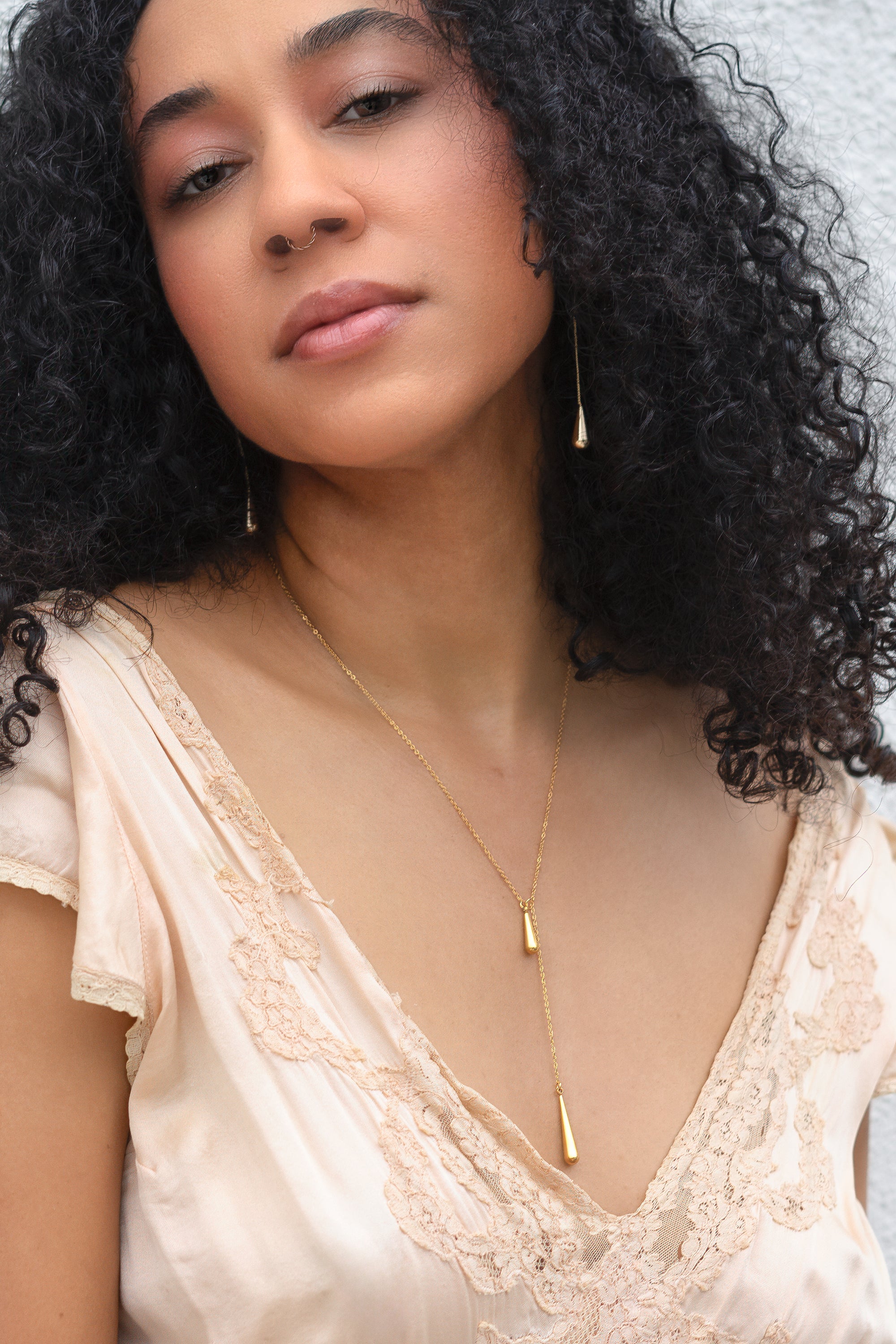 Peter + June - Tear Drop Thread Earring - Gold -