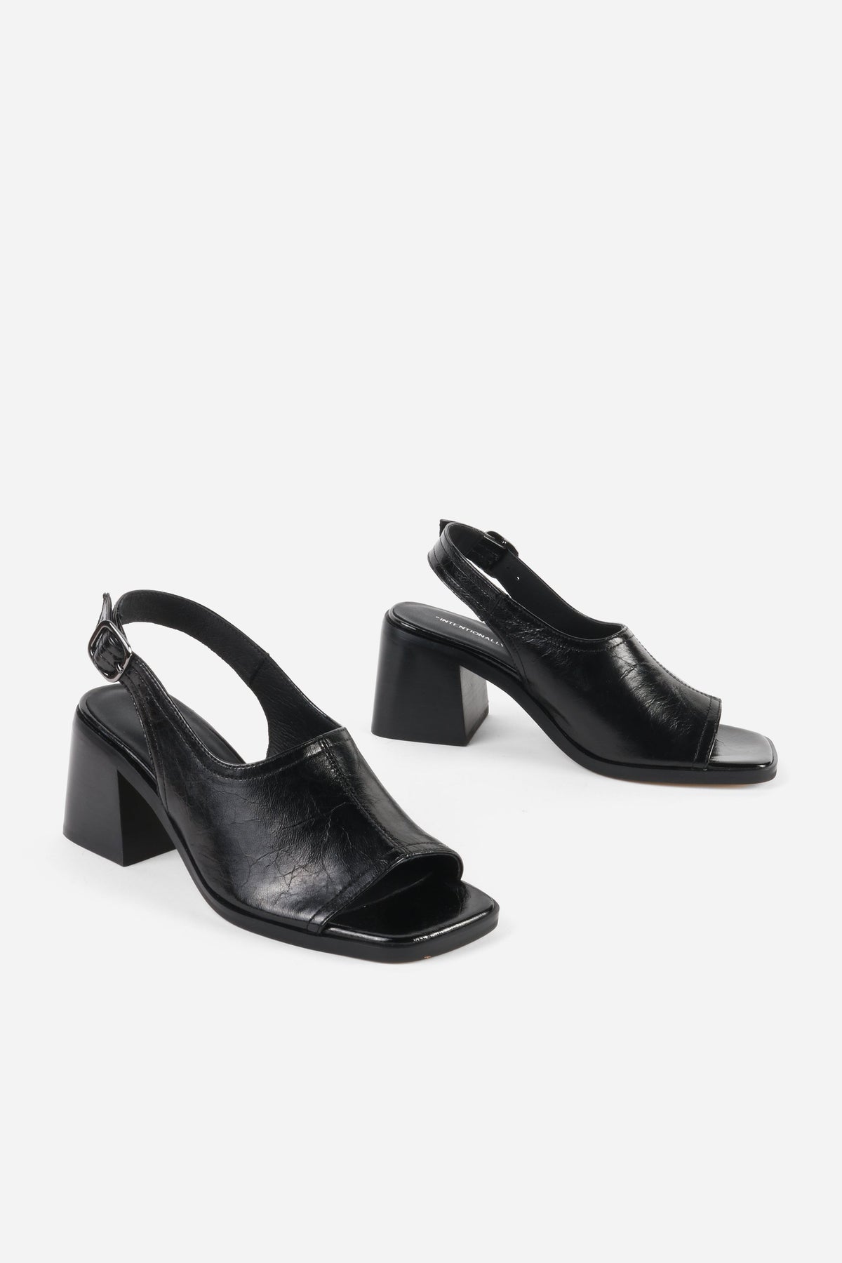 Intentionally Blank - Teresa Slingback Open Toe Block Heel - BLACK LEATHER