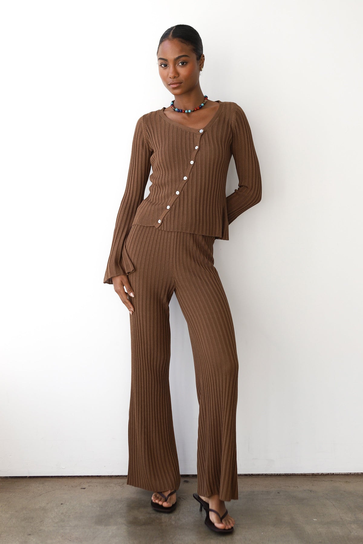 Callahan Knitwear - Theresa Ribbed Pant - Chocolate -