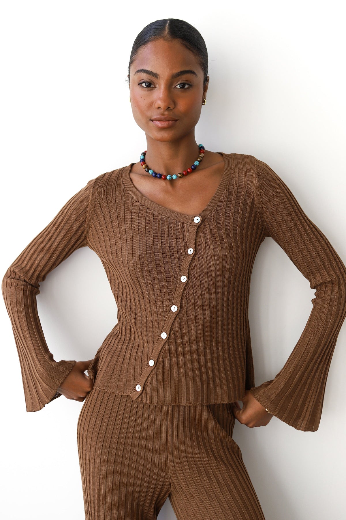 Callahan Knitwear - Theresa Ribbed Top - Chocolate -