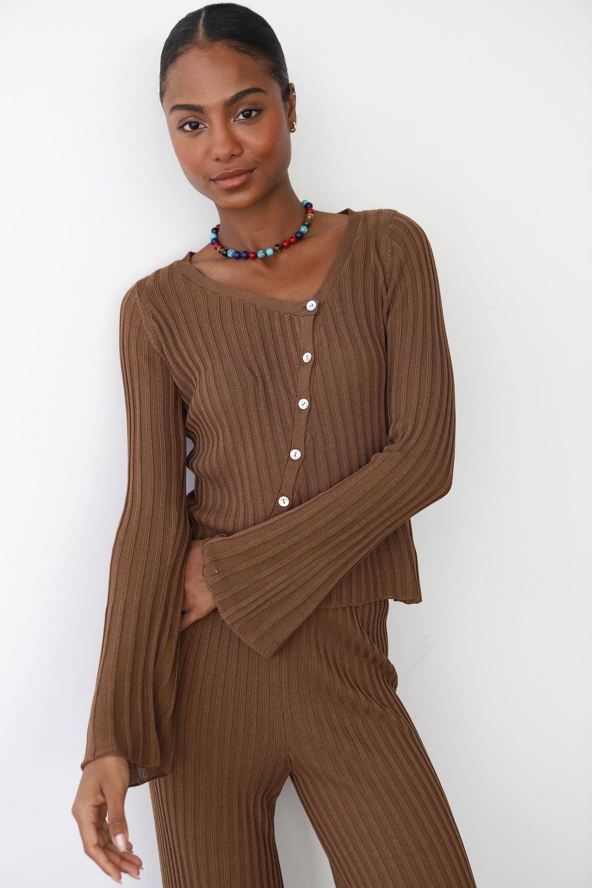 Callahan Knitwear - Theresa Ribbed Top - Chocolate -