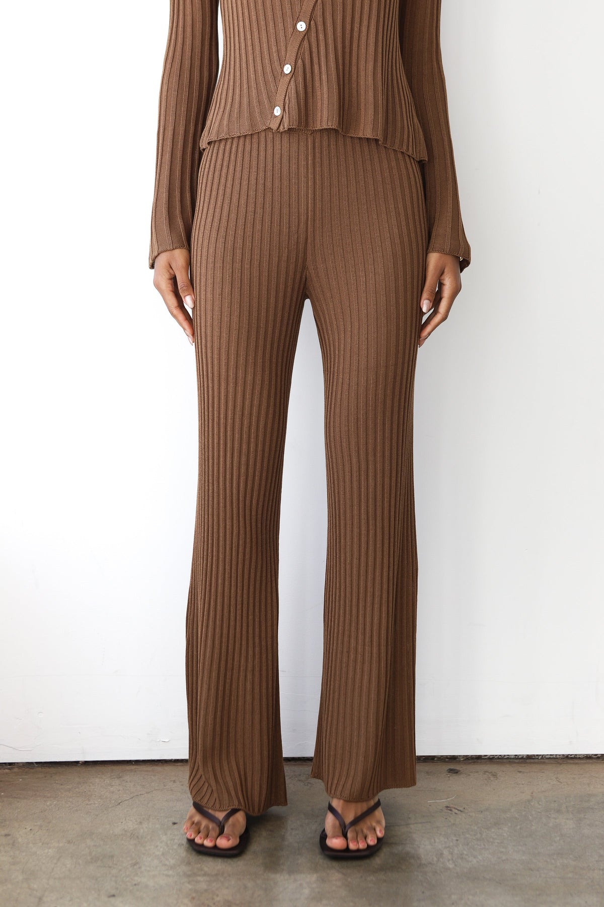 Callahan Knitwear - Theresa Ribbed Pant - Chocolate -