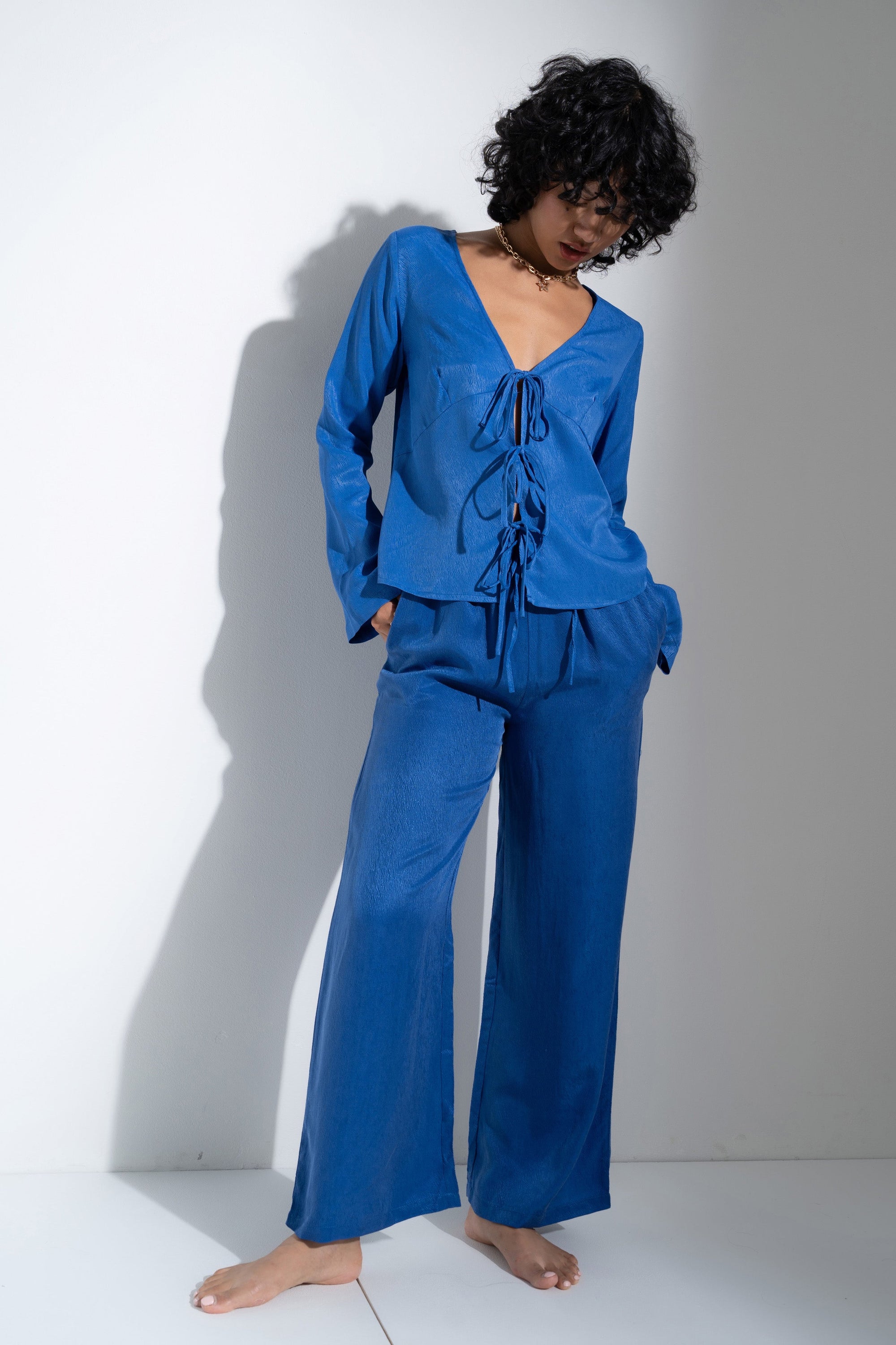 Be Idle - Tie Front Top - Cobalt -