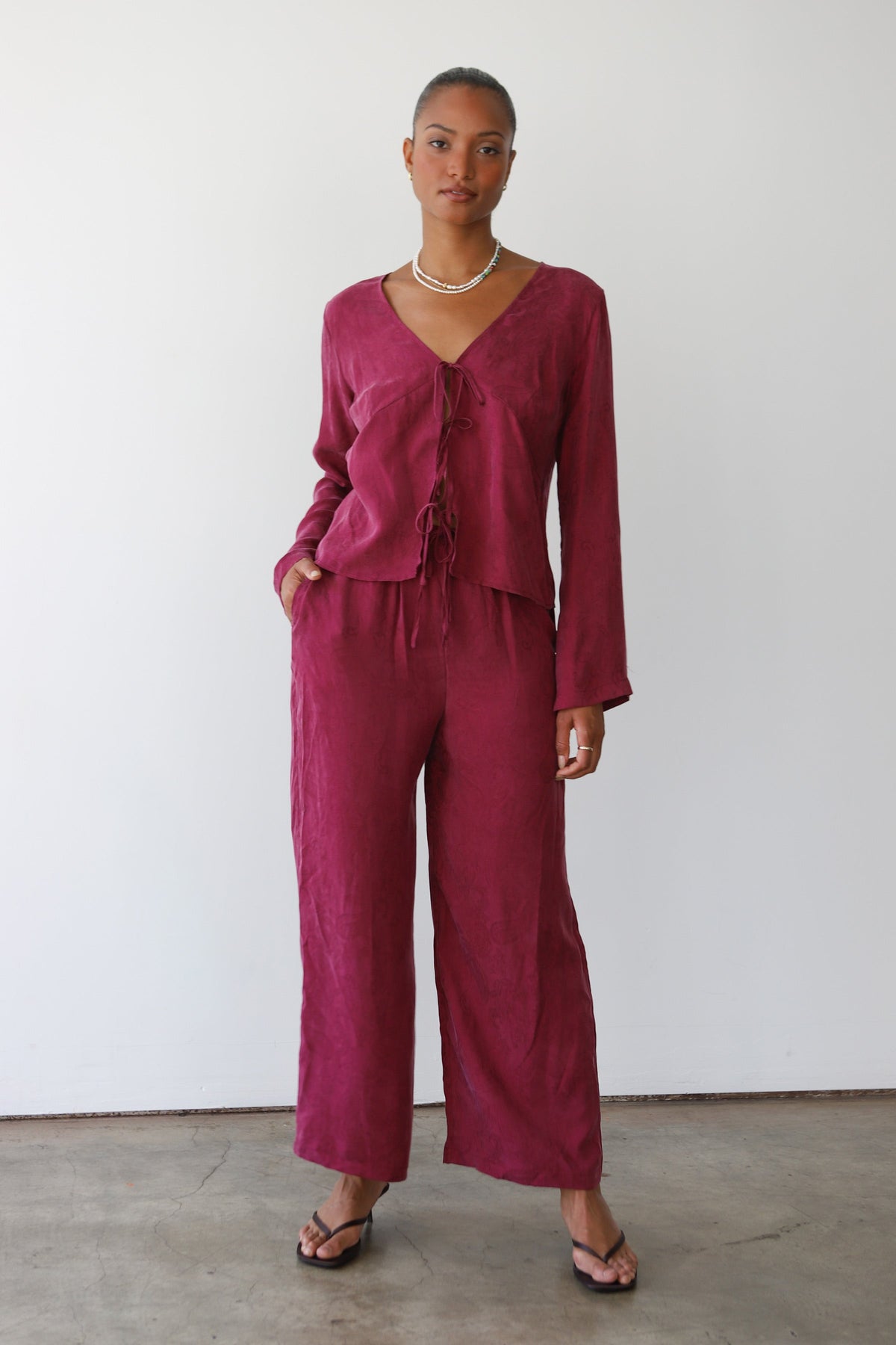 The Tie Front Top - Plum