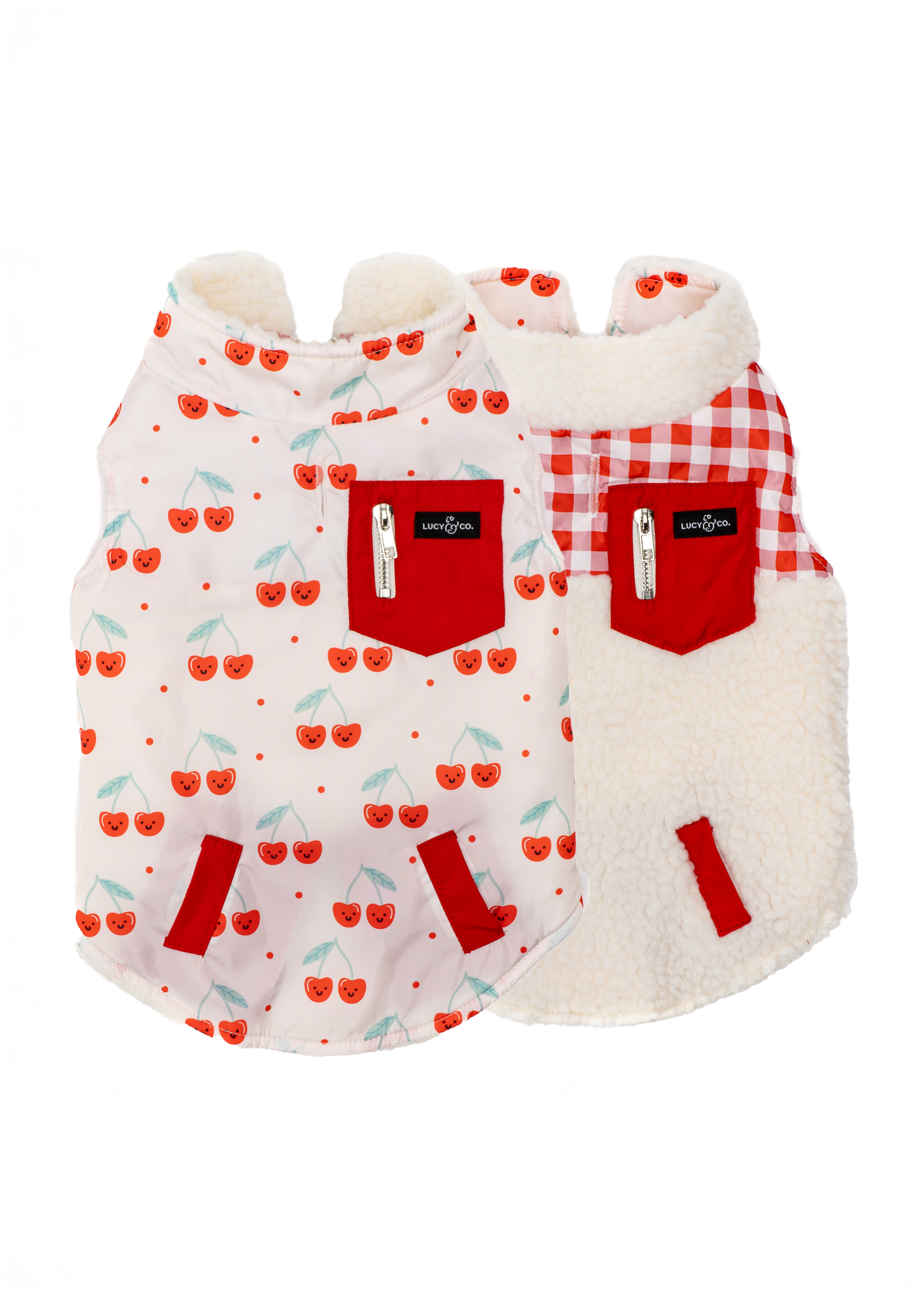 Lucy & Co. - Reversible Teddy Vest - Cheery Cherries -