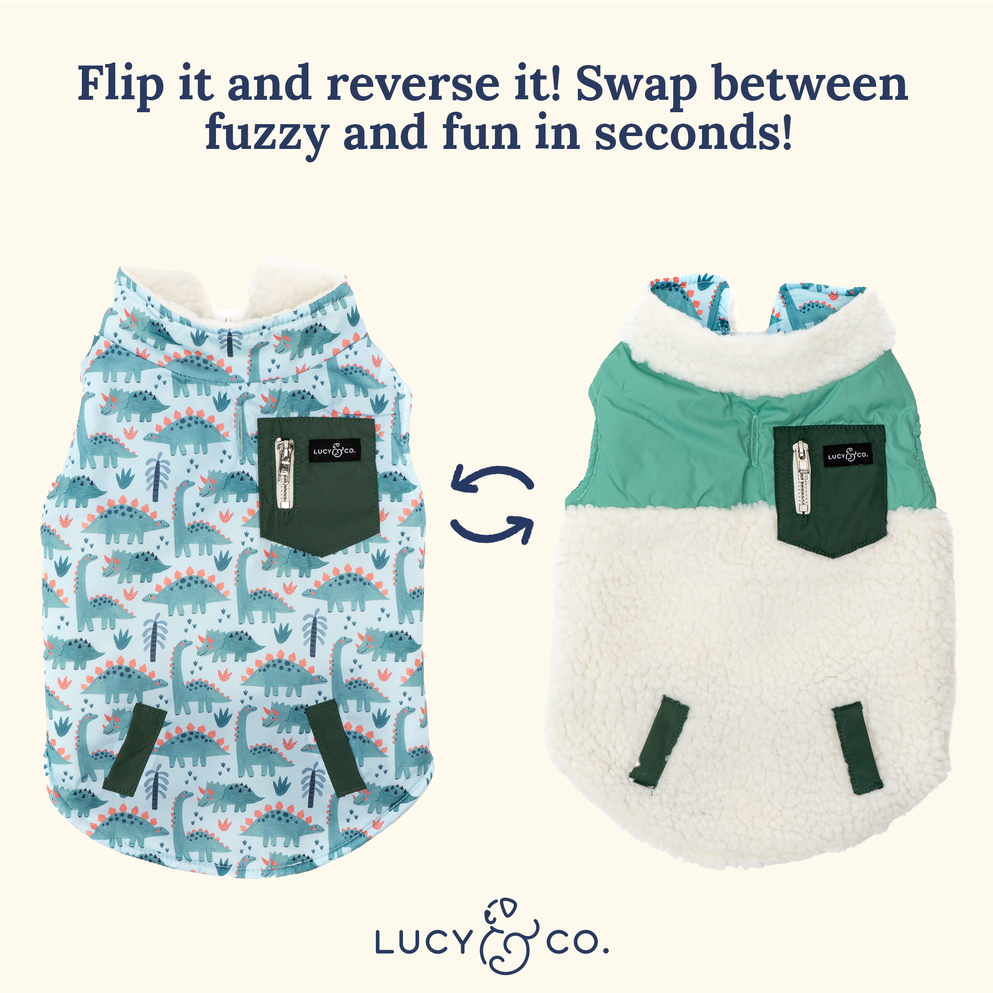 Lucy & Co. - Reversible Teddy Vest - DinoROAR -