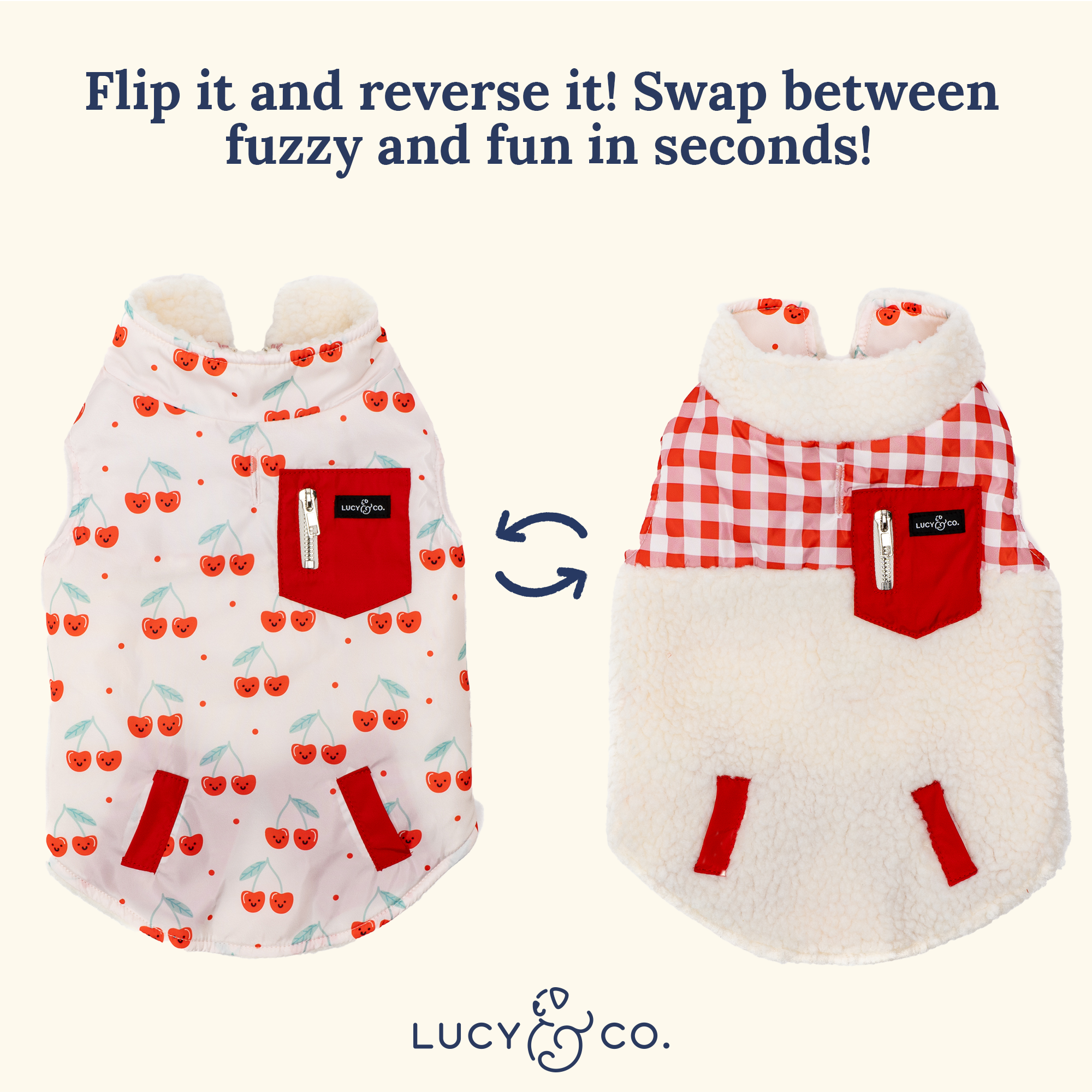 Lucy & Co. - Reversible Teddy Vest - Cheery Cherries -