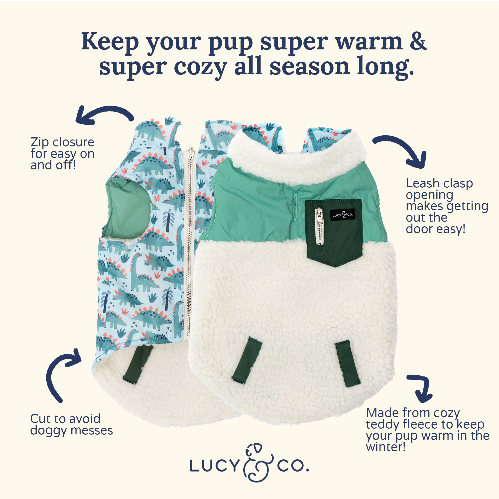 Lucy & Co. - Reversible Teddy Vest - DinoROAR -