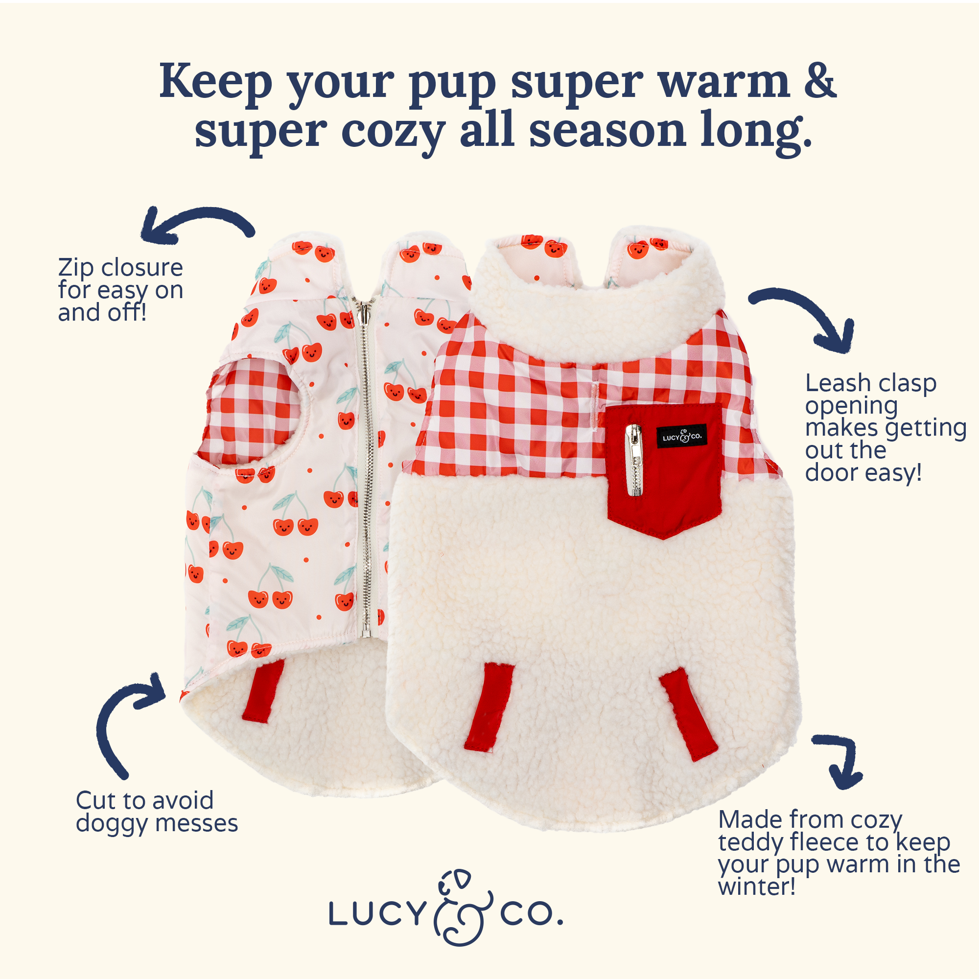 Lucy & Co. - Reversible Teddy Vest - Cheery Cherries -