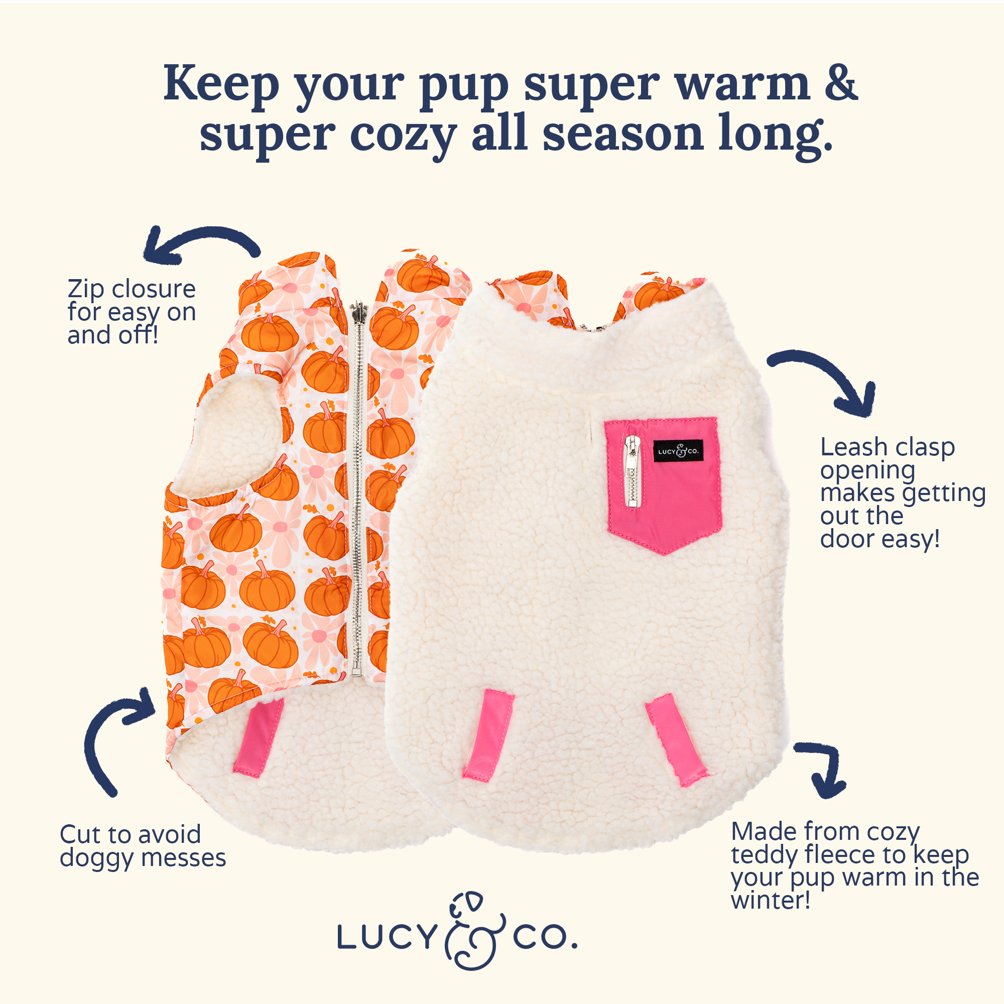 Lucy & Co. - Reversible Teddy Vest - Sugar & Pumpkin Spice -