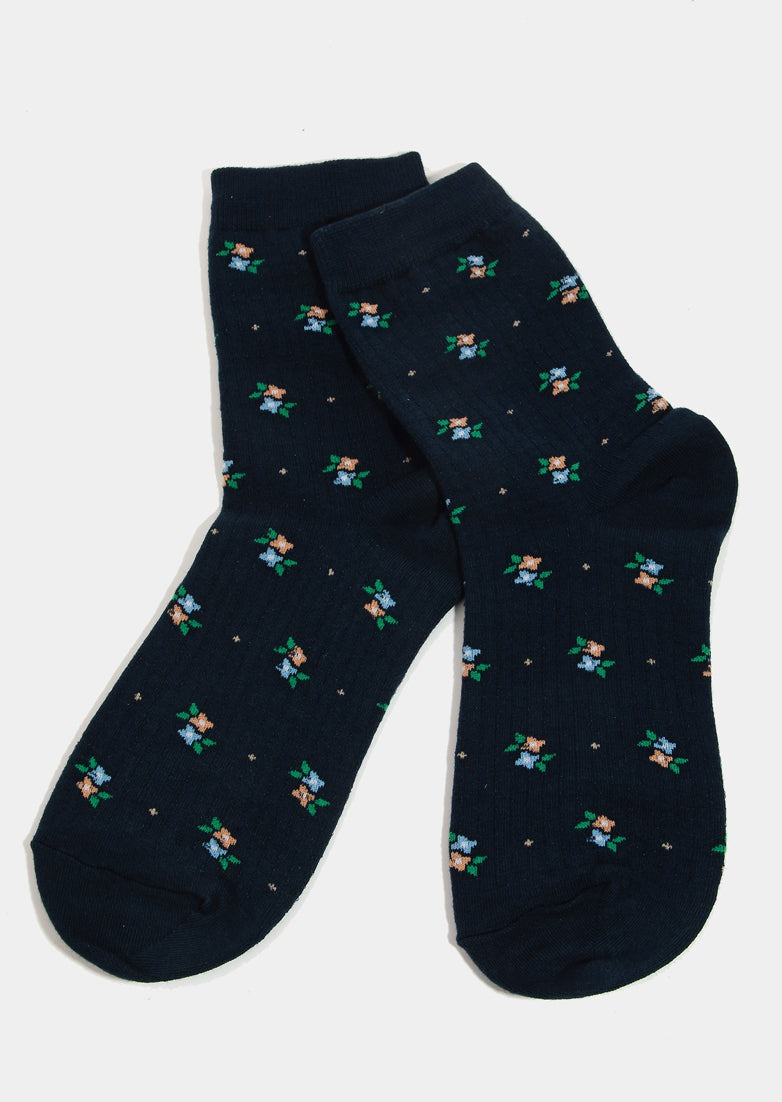 Floral Socks - Navy