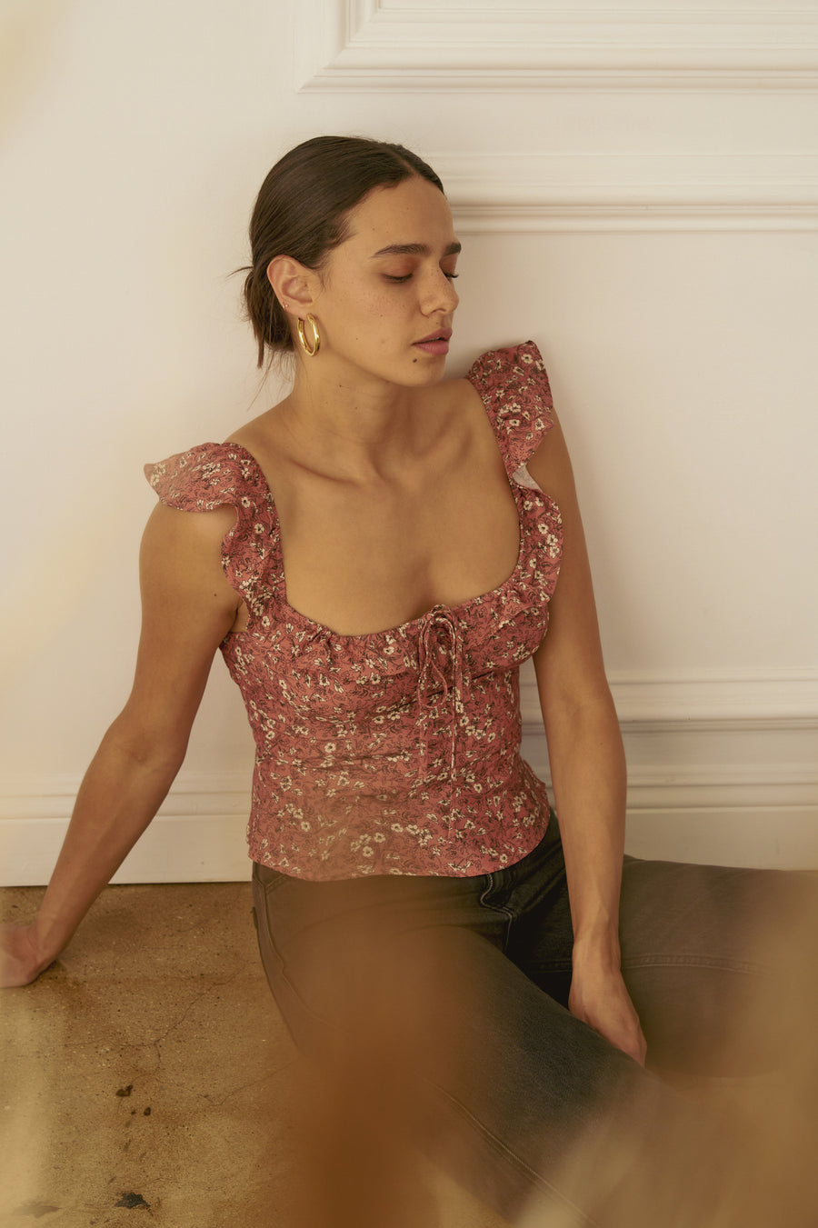 Whimsy & Row - Nina Top in Rhubarb Floral -
