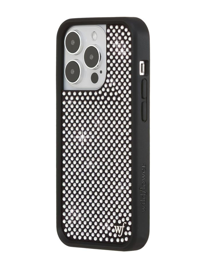 Wildflower iPhone case 14 Pro Rhinestone | White Sparkle Cute