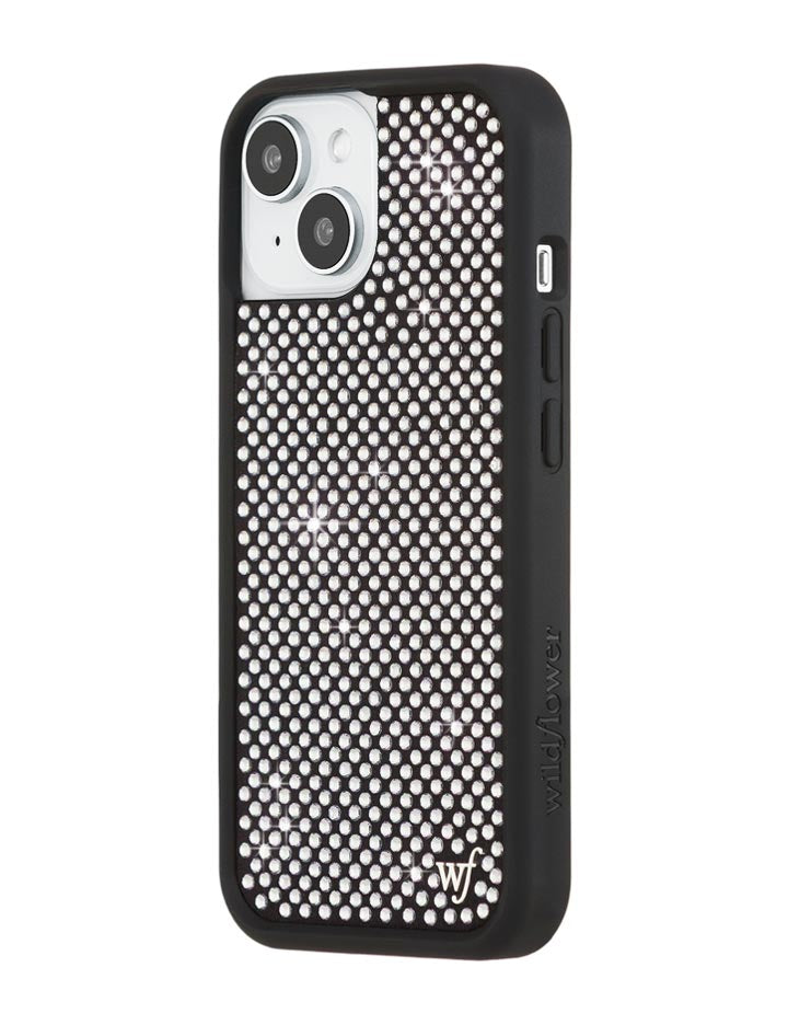 Wildflower iPhone case 15 Rhinestone | White Sparkle Cute