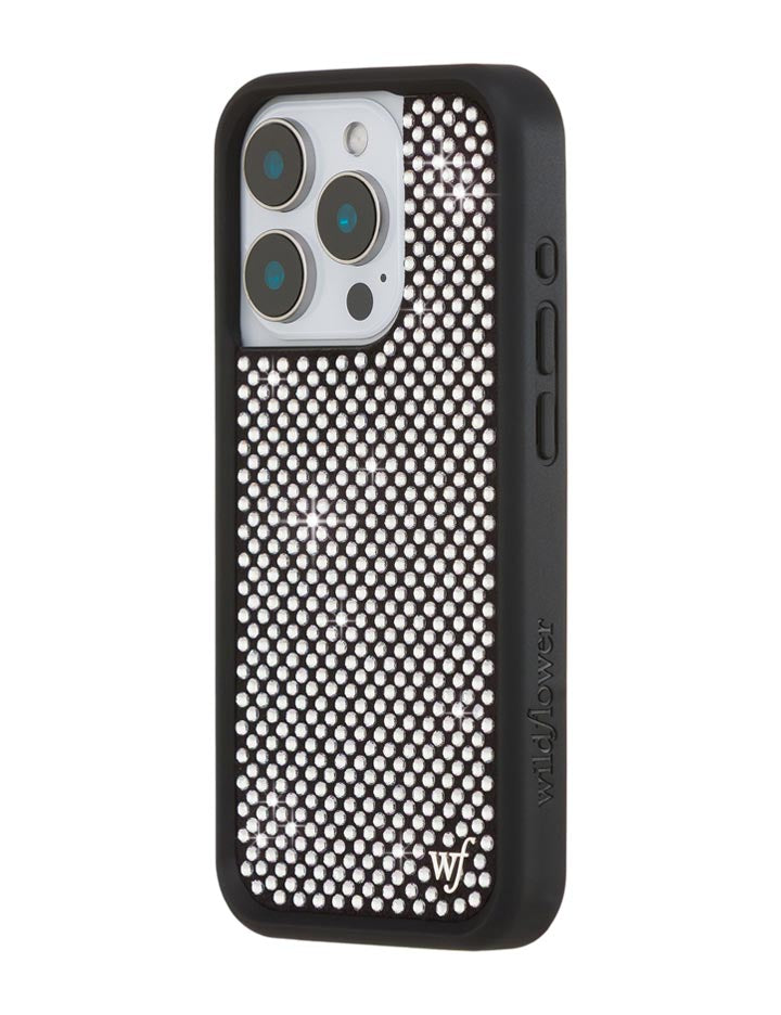 Wildflower iPhone case 15 Pro Rhinestone | White Sparkle Cute