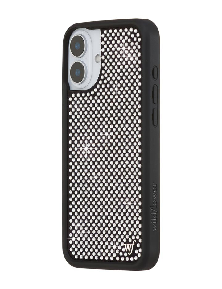 Wildflower iPhone case 16 Plus Rhinestone | White Sparkle Cute