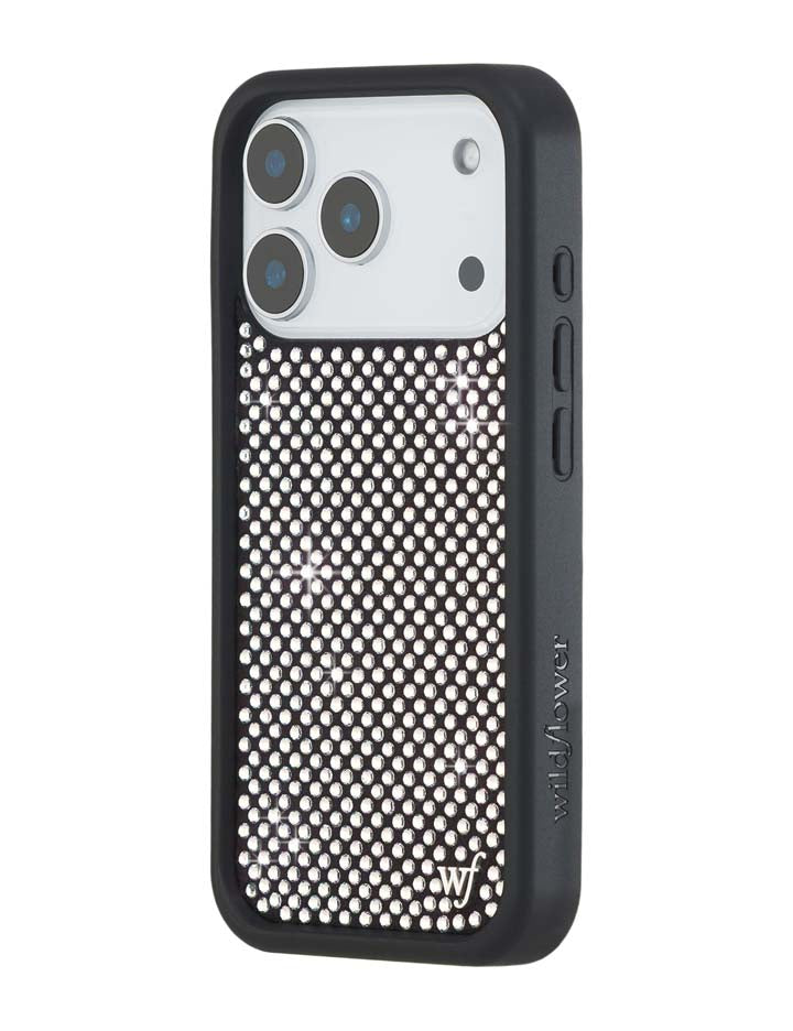 Wildflower iPhone case 17 Pro Rhinestone | White Sparkle Cute