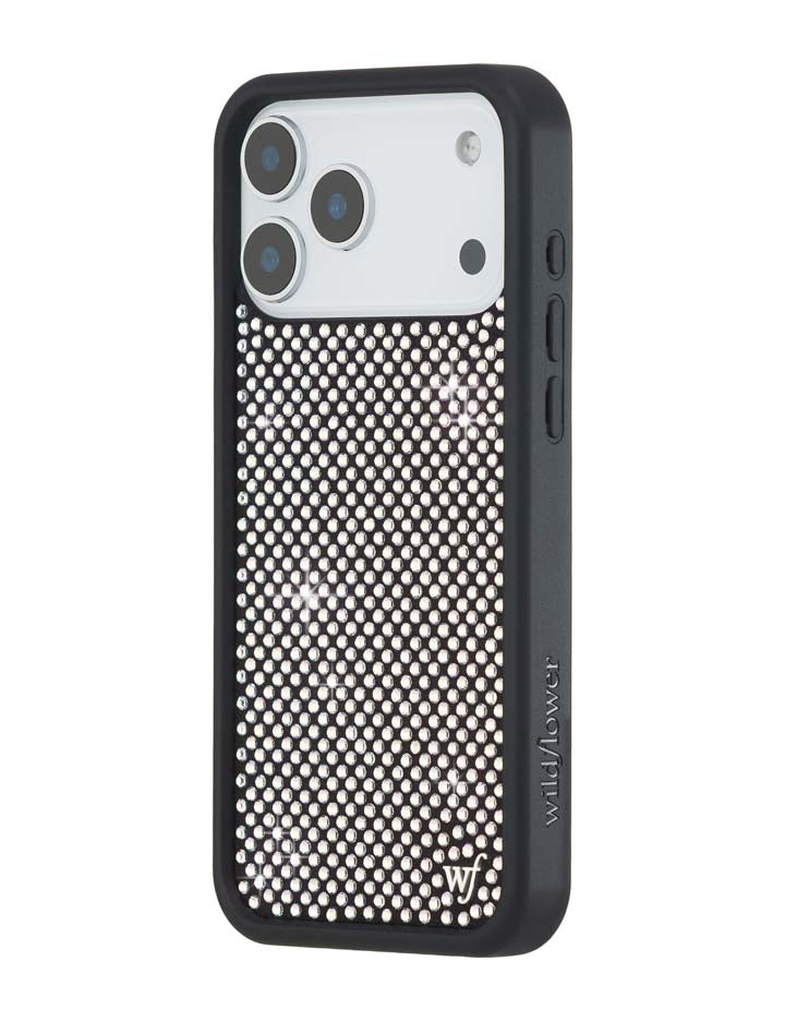 Wildflower iPhone case 17 Pro Max Rhinestone | White Sparkle Cute