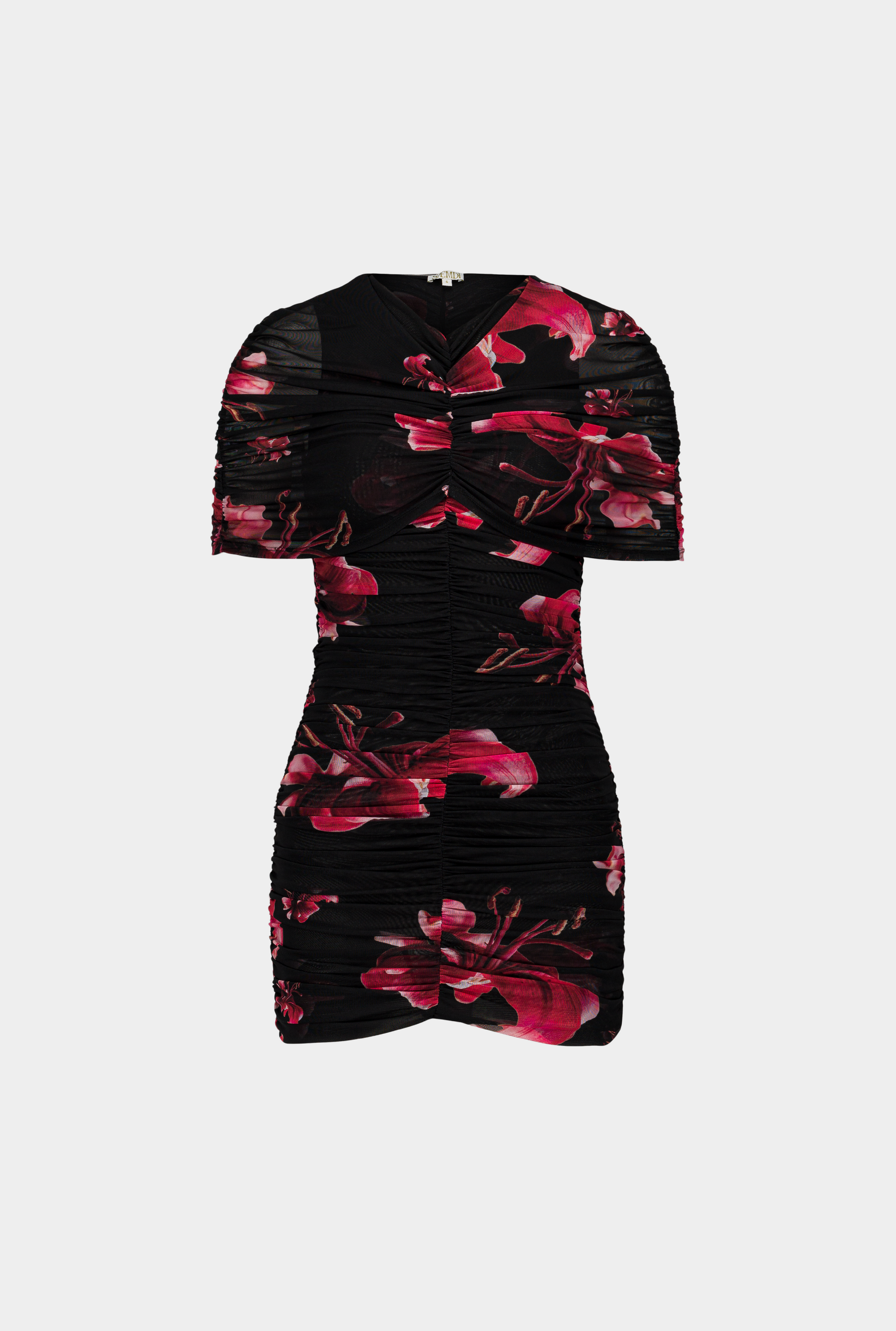 SAEMDI - SILA FLORAL MESH CAPE DRESS -