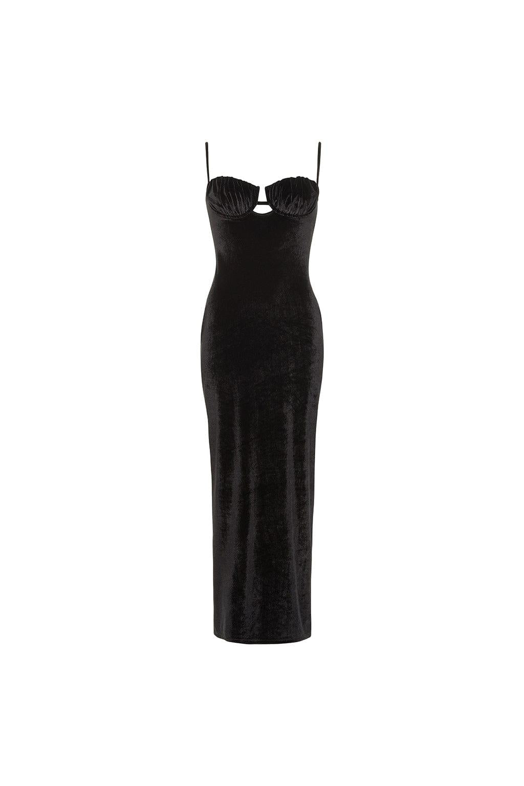 Montce - Black Velvet Petal Long Slip Dress -