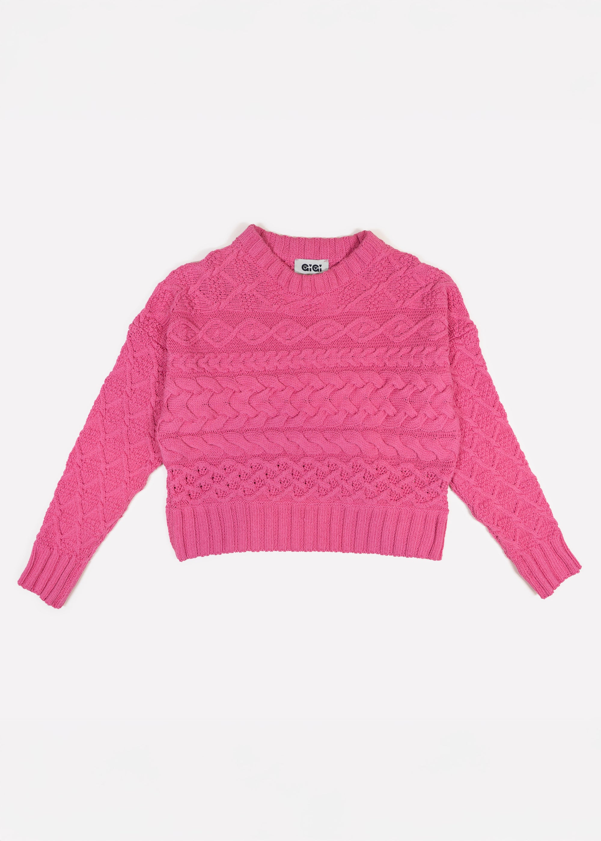 Cable Crew Neck Sweater - Pink