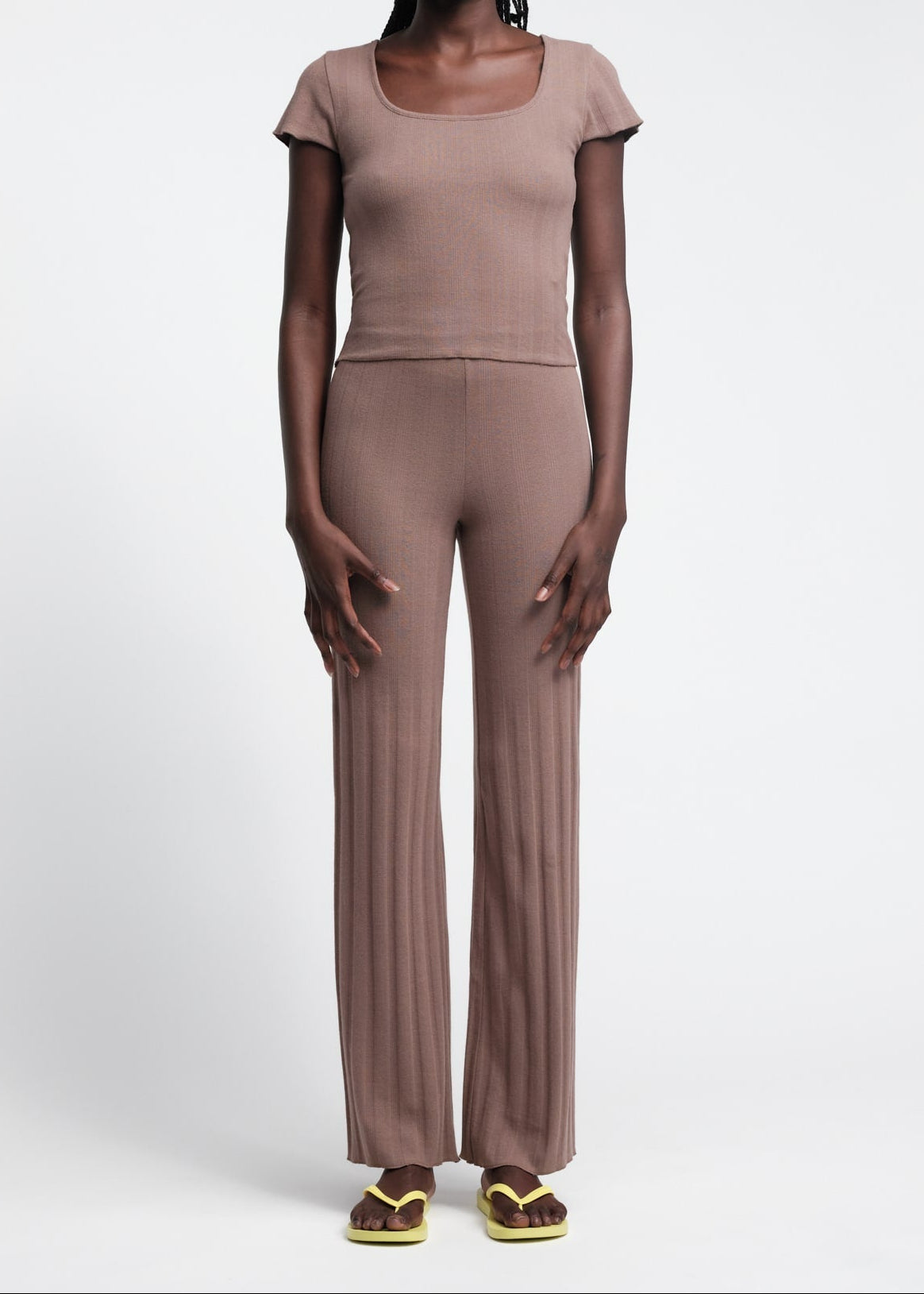 Organic Basics - Pointelle Straight Leg Pants - Clay -