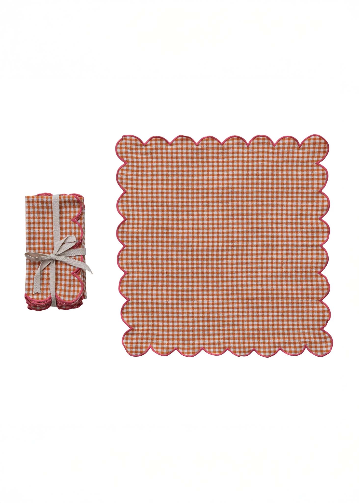 Creative Co. - Cotton Scalloped Napkins - Orange Gingham -