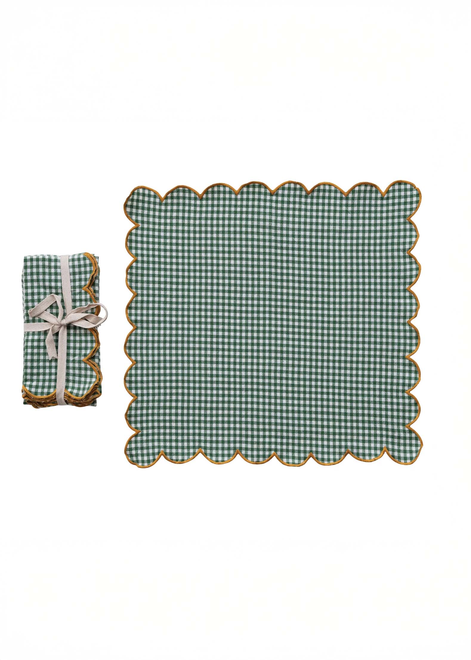 Creative Co. - Cotton Scalloped Napkins - Green Gingham -