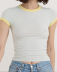 Organic Basics - Core Play Baby Ringer Tee - Dewdrop / Light Lemon -