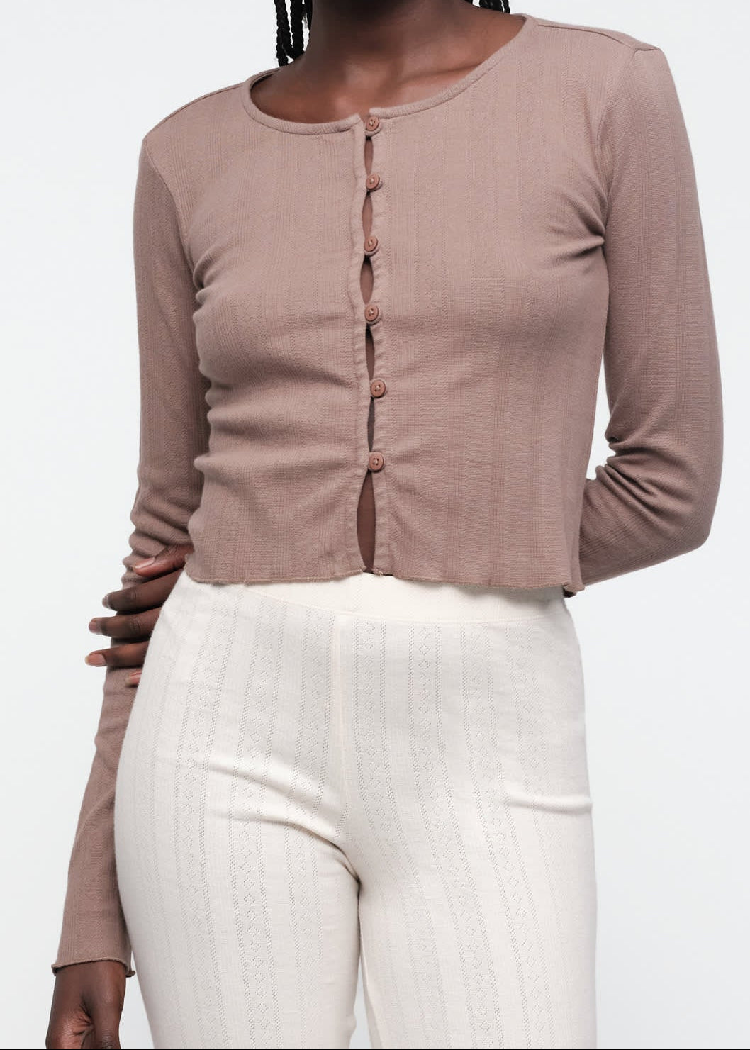Organic Basics - Pointelle Cardigan - Clay -