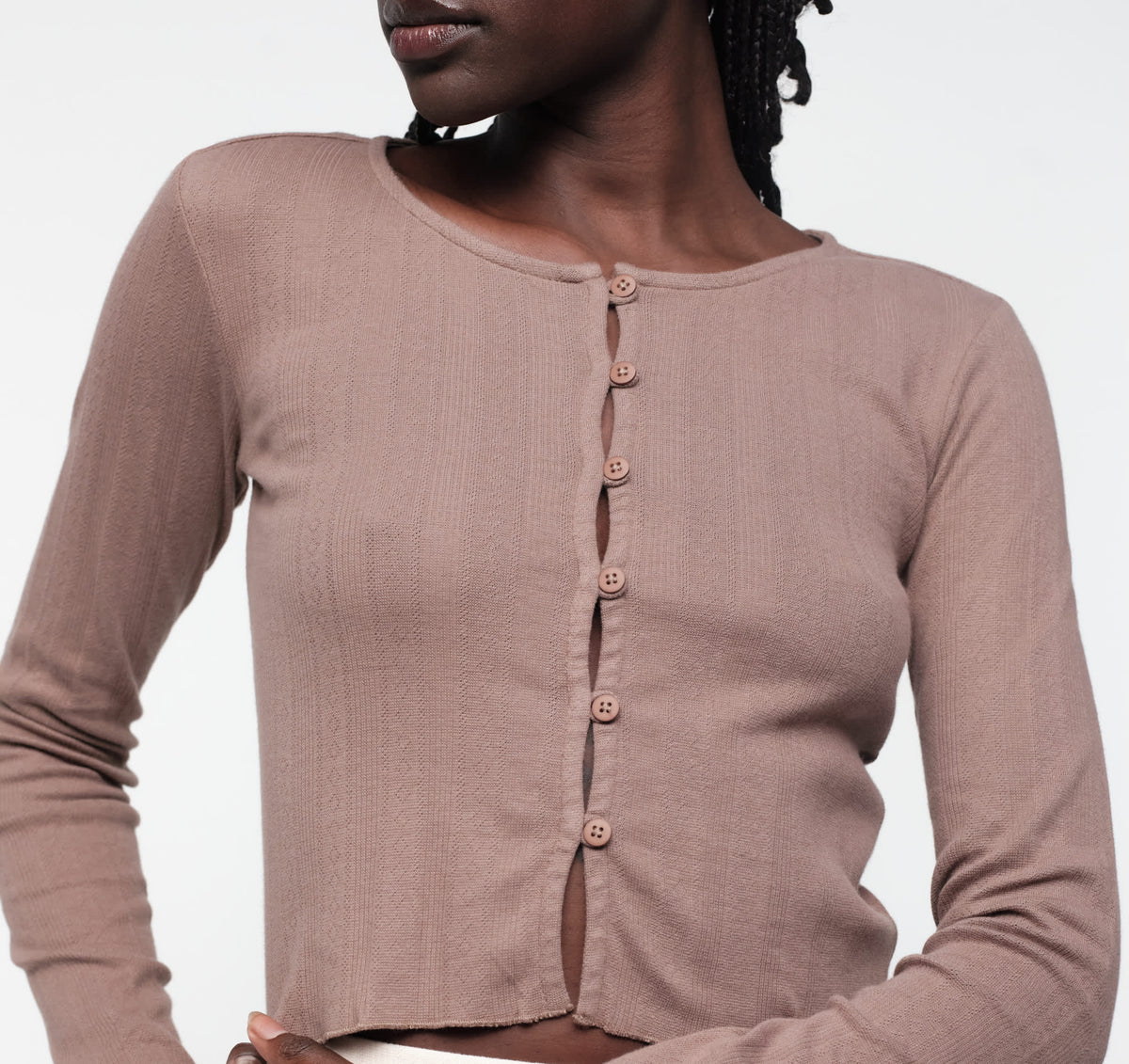 Organic Basics - Pointelle Cardigan - Clay -