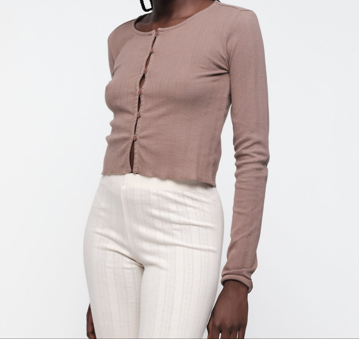 Organic Basics - Pointelle Cardigan - Clay -