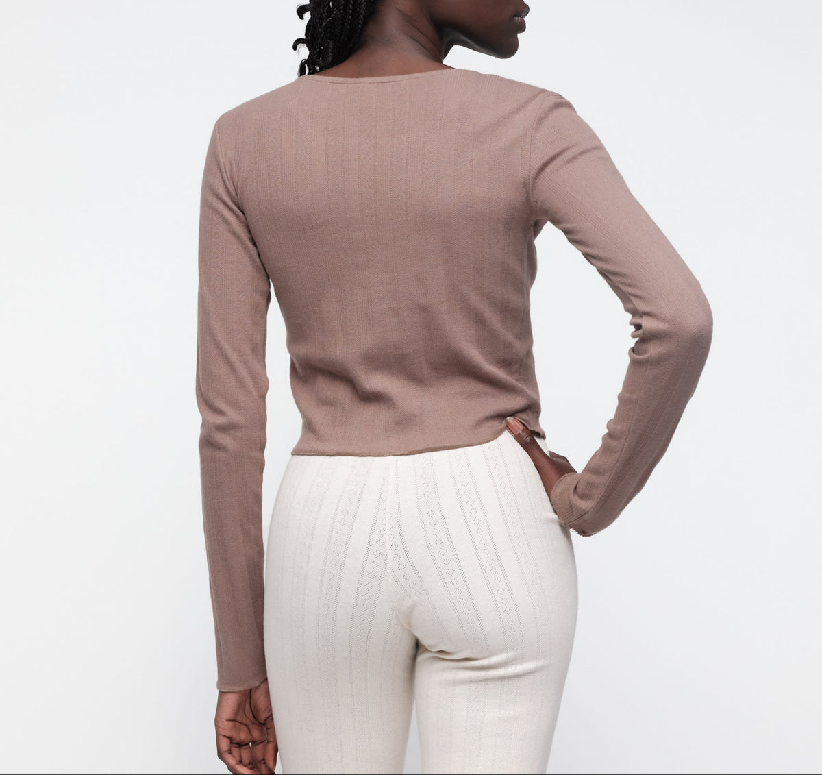 Organic Basics - Pointelle Cardigan - Clay -