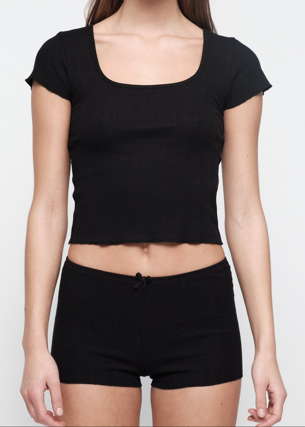 Organic Basics - Pointelle Square Neck Tee - Black -