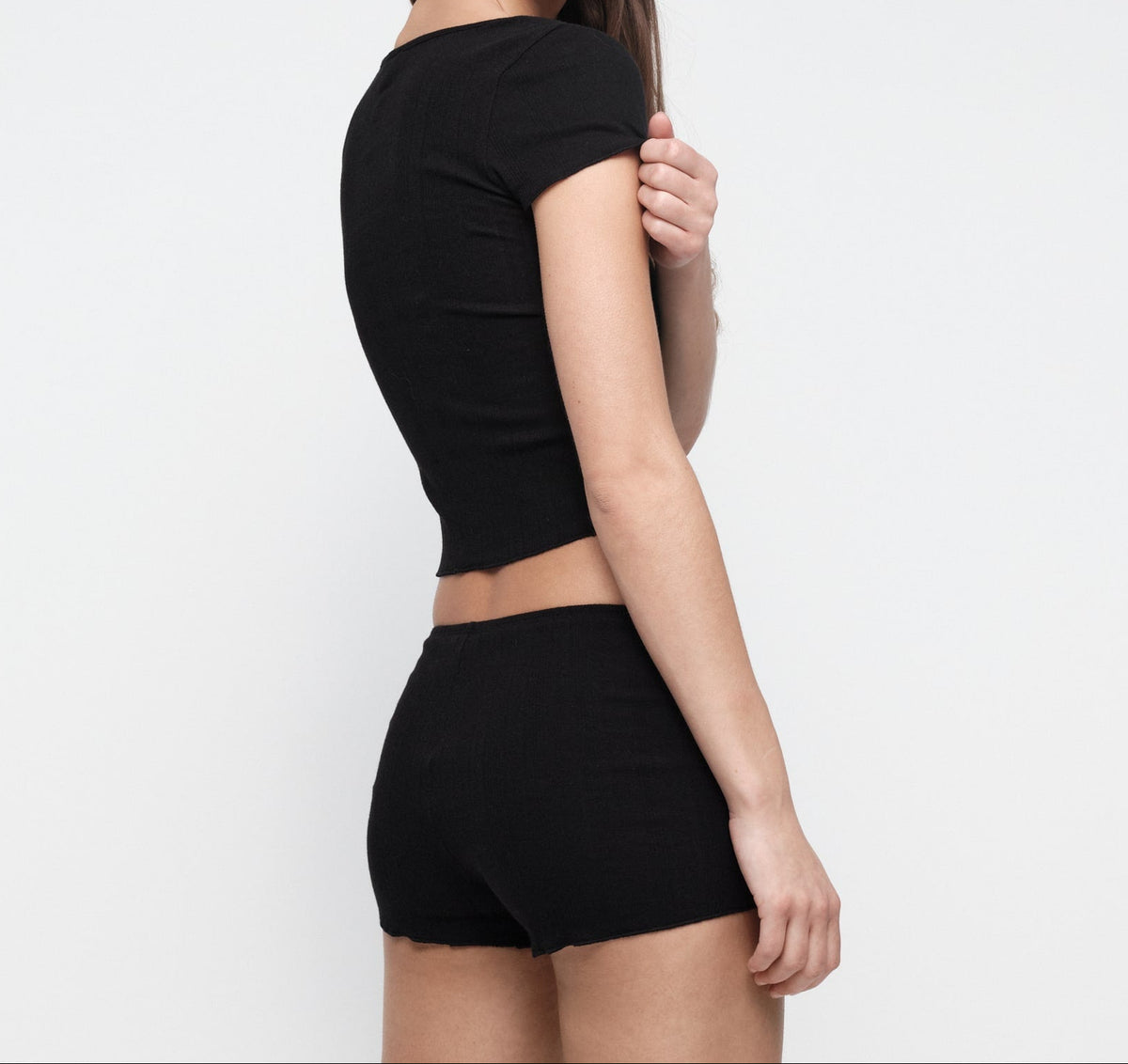 Organic Basics - Pointelle Square Neck Tee - Black -