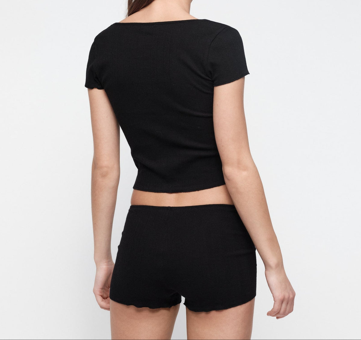 Organic Basics - Pointelle Square Neck Tee - Black -