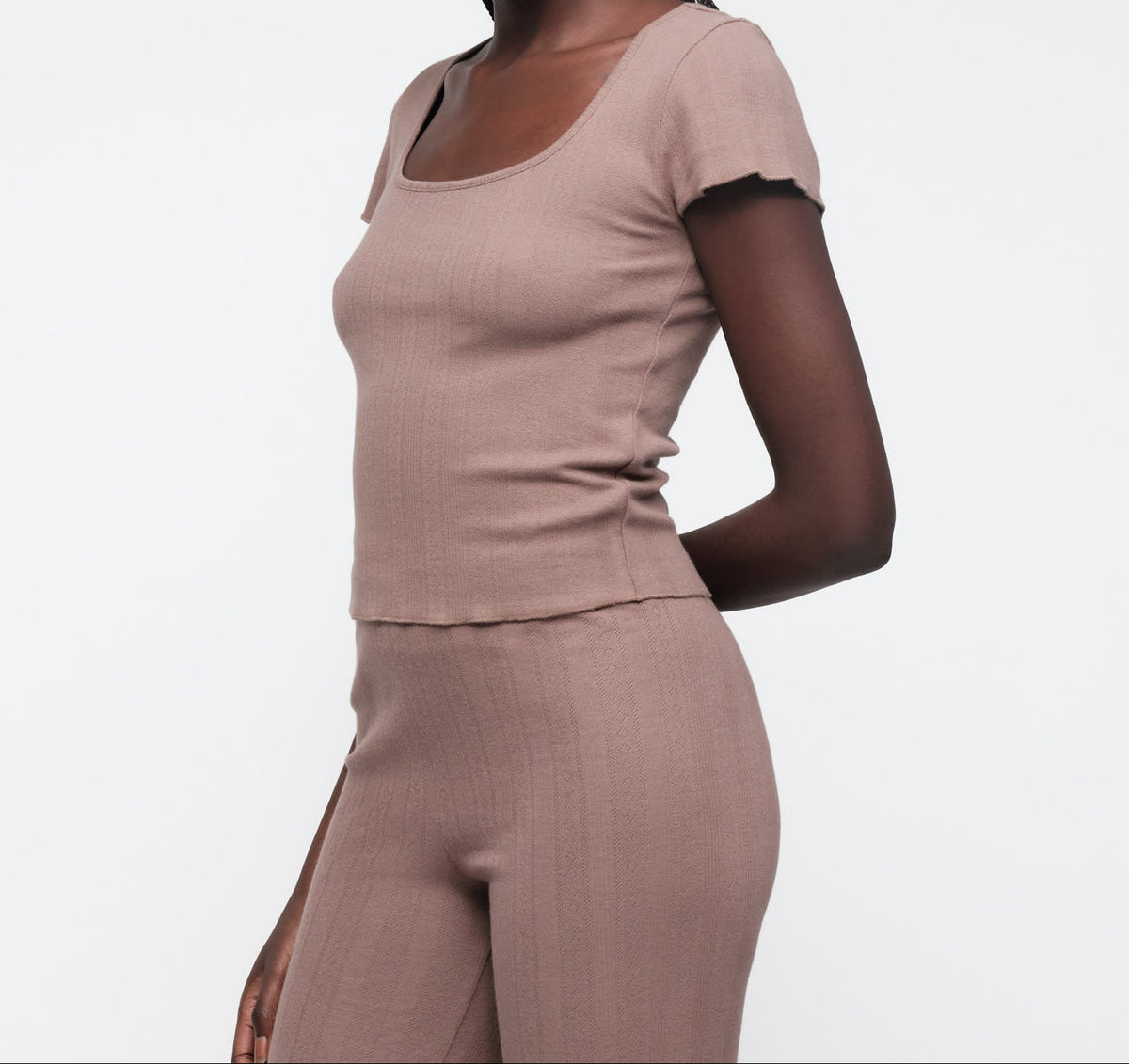 Organic Basics - Pointelle Square Neck Tee - Clay -