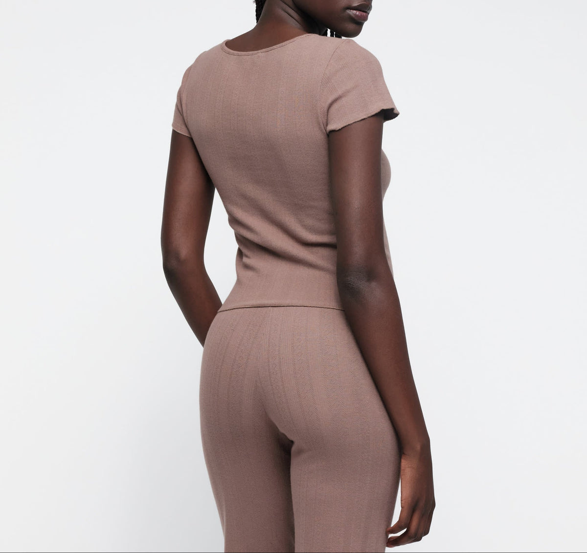Organic Basics - Pointelle Square Neck Tee - Clay -