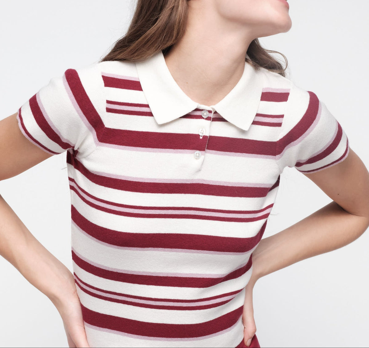 Organic Basics - Soft Knit Polo - Hibiscus Kiss Stripe -